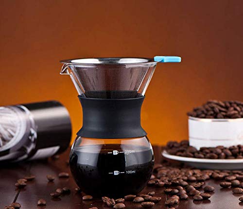 커피 서버 400ml 휴대용 경량 4 컵에 커피 포트 커피 드립 스테인레스 필터가있는 커피 종이 필터 불필요