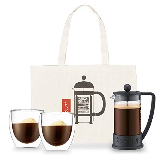 보둠 재팬 [정품] 보둠 커피 메이커, 유리, 가방 세트 블랙 커피 메이커 22 × 10.6 × 16cm, 유리 9.2 × 8.9 × 8.9cm, 토트 백 45 