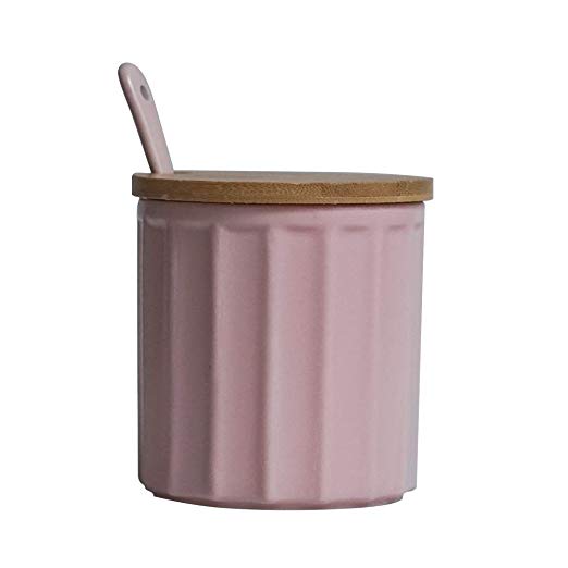 도자기 슈가 포트 숟가락으로 소금 냄비 조미료 냄비 핑크