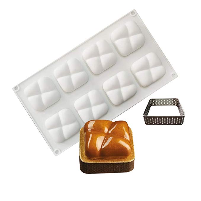실리콘 프렌치 무스 케이크 형 3d 내열 접시 DIY 금형, 스테인리스 스퀘어 바삭 도구 8 구멍 바위의 형태