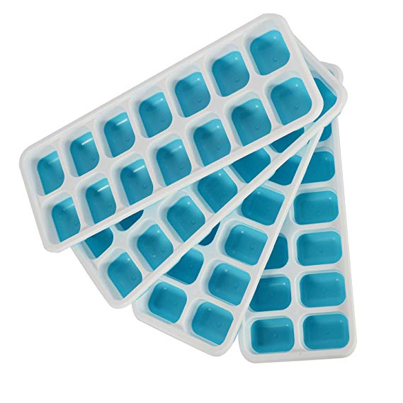 얼음 접시 얼음 얼음 용기 아이스 트레이 실리콘 뚜껑 사각 얼음 얼음 몰드 제빙기 차나 술에 얼음을 만들 14 코트 꺼내기 쉬운 4 점 세트 (블루)