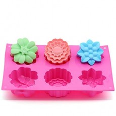 비누 몰드, DIY 장식 베이킹 도구 2 PCS 6 구멍 어쿠스틱 실리콘 꽃 모양 케이크 초콜릿 설탕 아이스 큐브 몰드 - 퍼플 핑크 by Ashnna