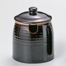 항아리 검은 蓋物 (중) [8.7 x 12cm (400cc) 土物 진입있는 일식 그릇 술잔 요정 여관 업무용