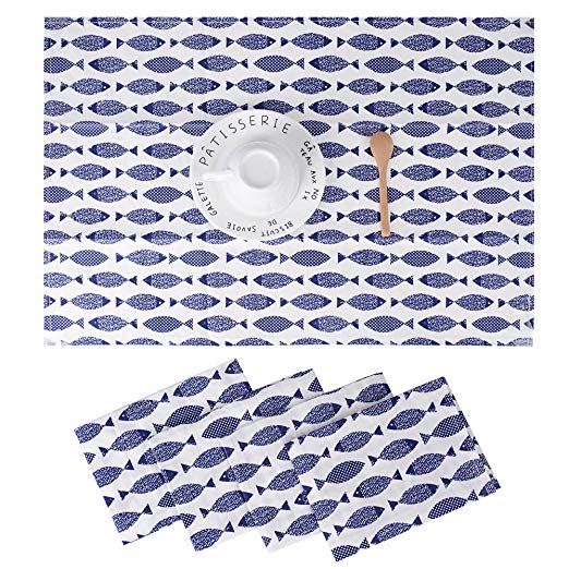 런천 매트 4 장 100 % 코튼 패브릭 40 * 60cm 꽃 무늬 2 종류 빠는 급식 초등학교 유치원 화려한 패션 (생선) 생선