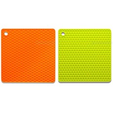 Amazing Retail 실리콘 절연 패드 보호 내열 온도 -40 ℃ -230 ℃ 17cm × 17cm 그린 오렌지 2 색 세트 오븐 매트 베이킹 매트 실리콘 