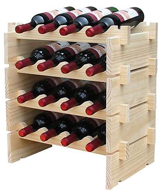 W1 나무 와인 랙 적재 식 홀더 와인 샴페인 병 우드 수납 케이스 스탠드 인테리어 디스플레이 1,2,3,4 단에서 선택할 수 (16 개 수납 · 4 단) 16 