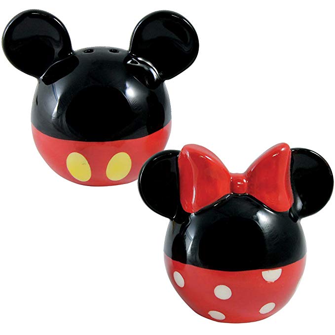 Disney Mickey and Minnie Mouse Ceramic Salt and Pepper Set, Red / Black