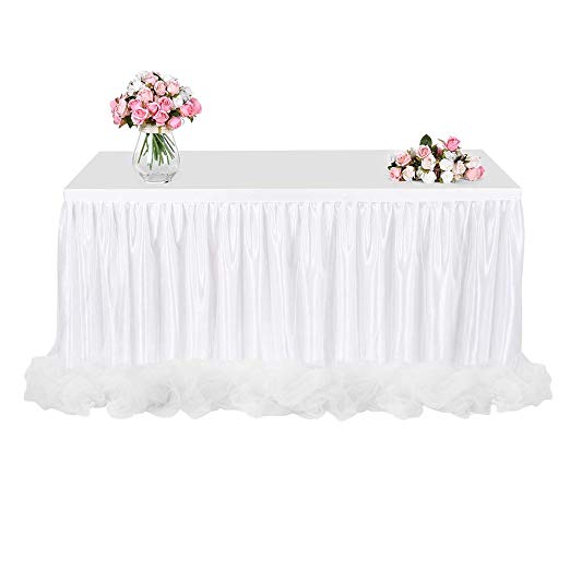 테이블 스커트 식탁보 결혼식 생일 파티 피크닉 장소 실내 장식 卓囲 디자인 (화이트) 화이트