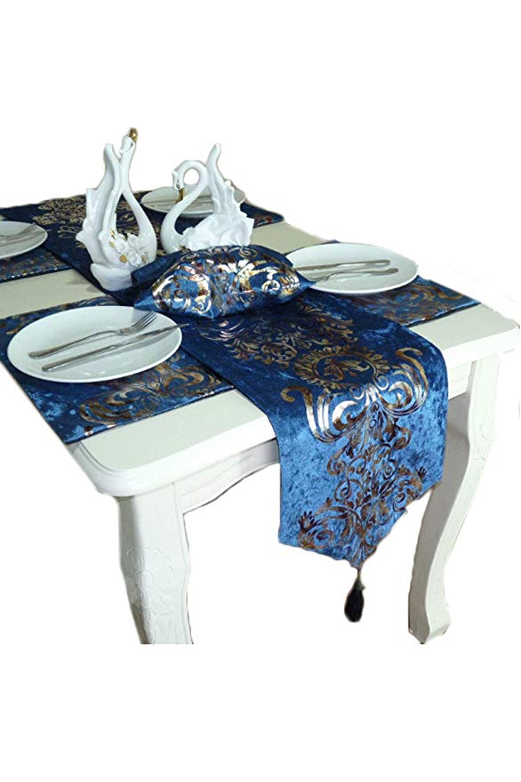 [RADISSY 테이블 러너 식탁보 식탁 커버 매트 고급 우아한 (블루, 240cm) 블루