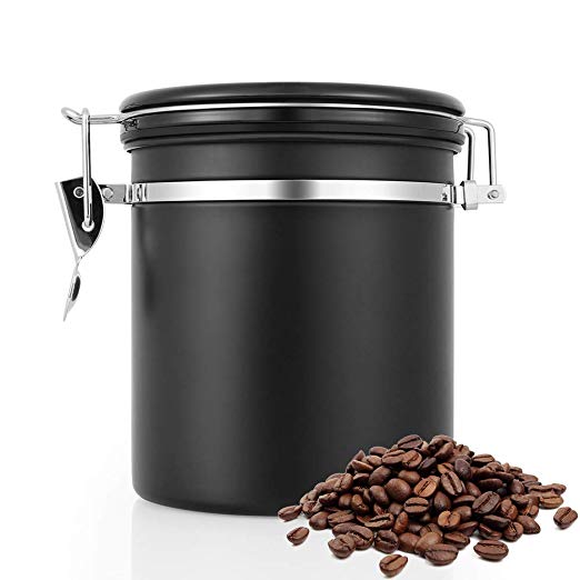 HAOCOO 커피 용기 1200ml 저장 용기 스테인리스 밀폐 용기 茶筒 날짜 표시 다이얼 방습 저장 캔 블랙 블랙