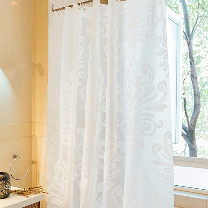AooYo 샤워 커튼 반투명 90 x 180cm 세련된 방수 곰팡이 욕실 커튼 흰색 PEVA 폴리 에스테르 북유럽 눈가리개 용 두꺼운 설치 간단 욕실 커튼 욕실 
