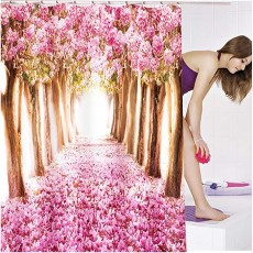3D 벚꽃 샤워 커튼 욕실 커튼 욕실 목욕 커튼 칸막이 곰팡이 방수 세련된 화장실 눈가리개 용 180x180cm 핑크 꽃 무늬 풍경 핑크