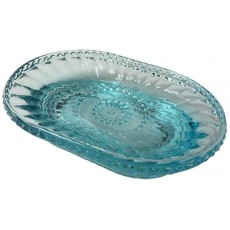 유리 비누 접시 비누 받침 복고풍 디자인 밝은 파란색 타원형