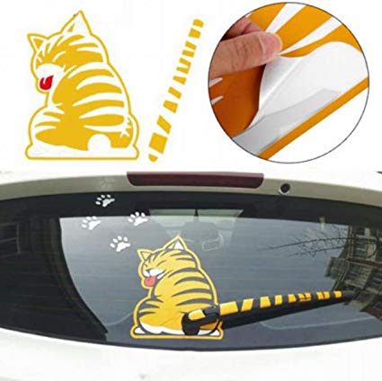 [Rurumi] 고양이의 꼬리가 좌우로 움직이는 재미있는 스티커 후면 창 유리 와이퍼 고양이 형 꼬리 꼬리 육구 자동차 스티커 스티커 자동차 용품 자동차 데칼 고