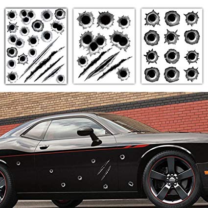 차량용 스티커 3D 스티커 총알 총알 구멍 흉터 손톱 자국 재미있는 장난 멋진 자동차 스티커 방수 스티커 자동차 오토바이 가방 PC 범용 데칼 스티커 자동차 문 