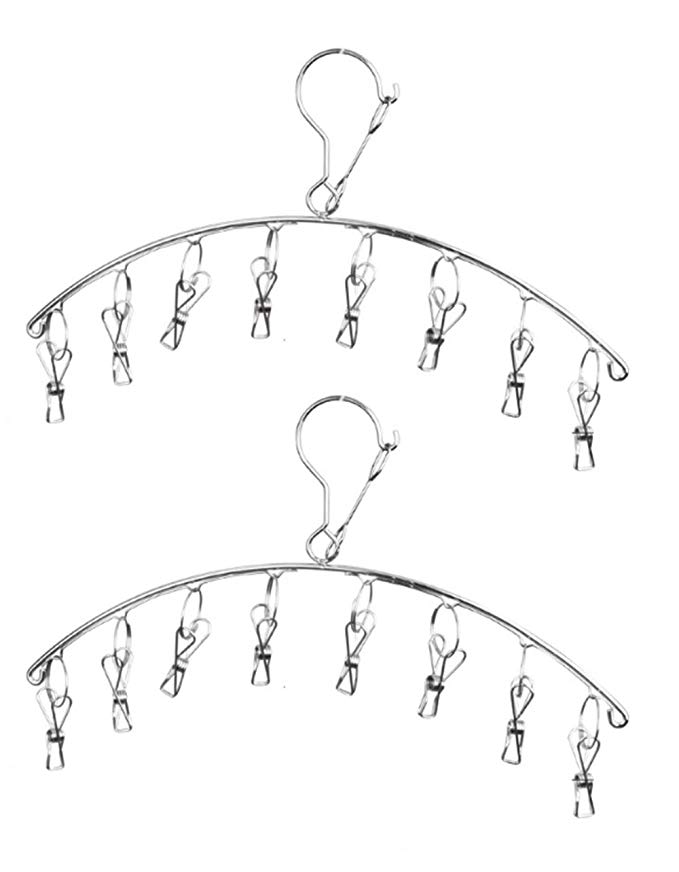 PERSUN 빨래 걸이 핀치 행거 스테인레스 핀치 행거 8 개의 핀치 공간 절약 2 조 세트 방풍 디자인 실버