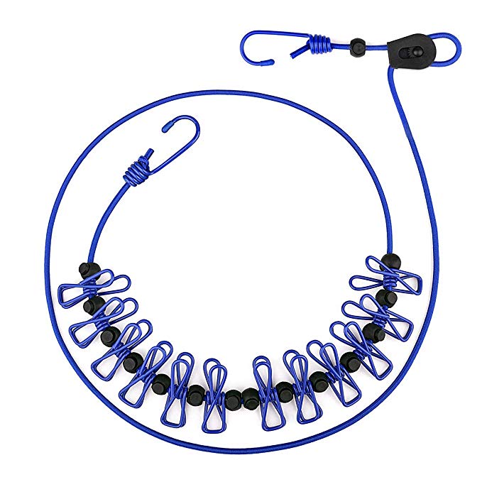 빨래 로프 Sotical 탄력 빨랫줄 12 개 클립과 방풍 신축성 휴대 편리 여행 / 캠핑 / 뒷마당 / 베란다 등 실내와 실외에 최적 장마 실내 건조 베란다 빨