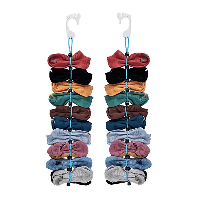 니야스 씨의 가게 여행 휴대용 양말 건조 밧줄 조정 가능한 탄력 쉽게 클립 미끄럼 방지 편리한 휴대 빨래 로프 2 팩 블루
