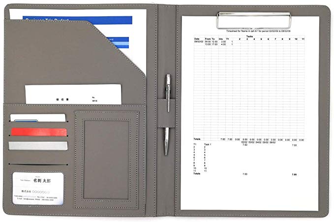 MT 's SHOP 클립 보드 A4 PU 가죽 다기능 폴더 파일 폴더 형 OF278 (그레이) 그레이