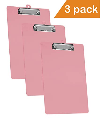Acrimet 클립 보드 레터 크기 로우 프로파일 클립 (솔리드 핑크 컬러 (3 - 팩)
