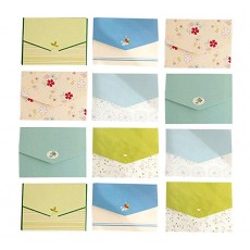 (moin moin) 메시지 카드 봉투 형 미니 레터 현대 다채로운 스트라이프 도트 꽃 무늬 플라워 라인 세련된 무늬 (6 무늬 × 각 2 개 총 12 개 세트) 꽃 무늬 라인 세련된 무늬