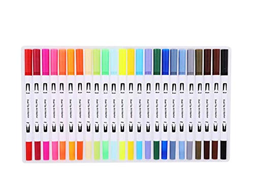 수채화 붓 24 색 세트 컬러 붓펜 양쪽 펜촉 수채화 붓 수채화 펜 컬러 펜 그림 그리기 색칠 용 수납 케이스 (화이트) 24 화이트