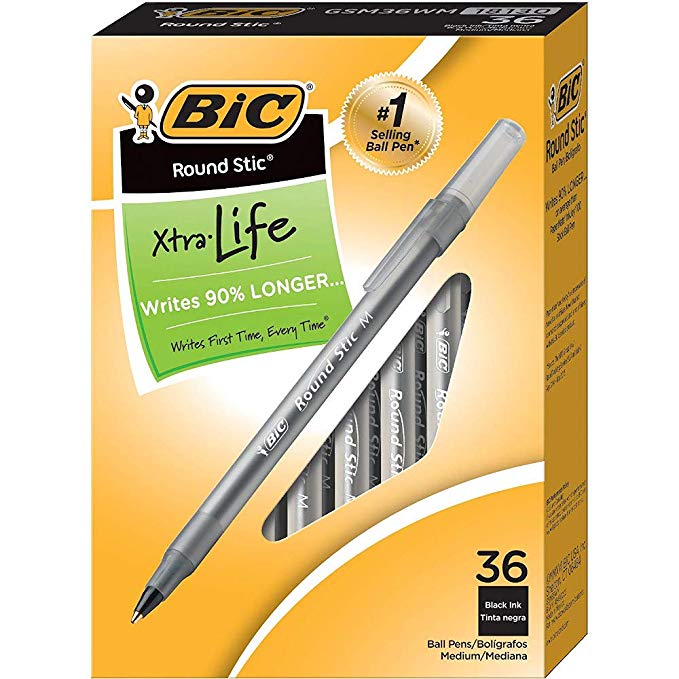 빅 (BIC) 유성 볼펜 1.0mm 라운드 스틱 엑스트라 라이프 사기 세트 (검정, 36 개) [병행 수입품]