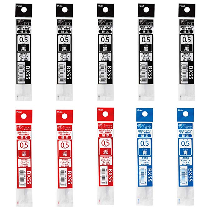 펜텔 다기능 볼펜 심 세트 XBXS5 0.5mm 검정 5 개 빨강 3 개 파랑 2 개 심 세트