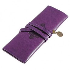 (0.1) - Purple Vintage Style Rollup Pencil Case, Pencil Bag, Pen Pocket - PU Leather