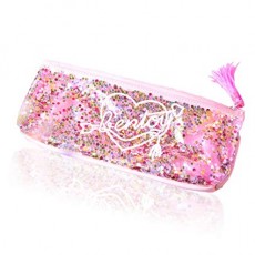 (moin moin) 필통 메이크업 파우치 색상 홀로그램 글리터가 흐르는 핑크 술 하트 투명 비닐 지갑 방수 (핑크)