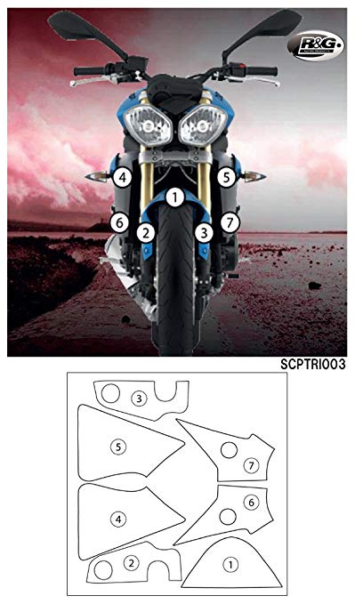 R & G (아르 디안) 세컨드 스킨 (고품질 폴리 우레탄 보호 필름) 675STREET TRIPLE (R) 13-16 RG-SCPTRI003