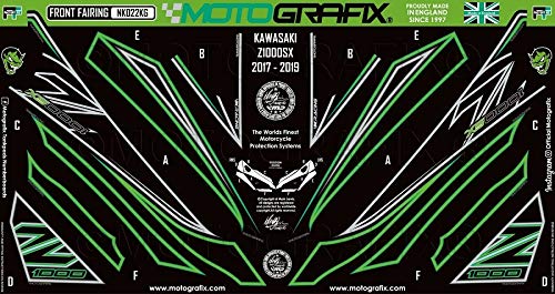 MOTOGRAFIX (모토 그래픽) FRONT BODY PAD KAWASAKI Z1000SX (17-19) 블랙 with 그레이, 그린 & 메탈릭 실버 MT-NK