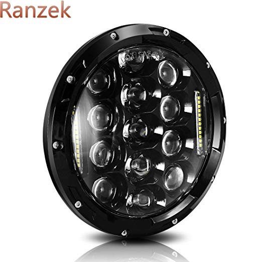 Ranzek 7 인치 75W 라운드 데이 제조 업체 LED 프로젝터 헤드 라이트 워터 프루프 할리 데이비슨 오토바이 & 지프 랭글러 LED 헤드 램프 (블랙) 7