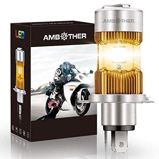 AMBOTHER LED 밸브 자전거 용 헤드 라이트 H4 · HS1 듀얼 배광 Hi / Lo 냉각 팬 부착 IP68 방수 방진 6500K DC9V-30V 순정 교