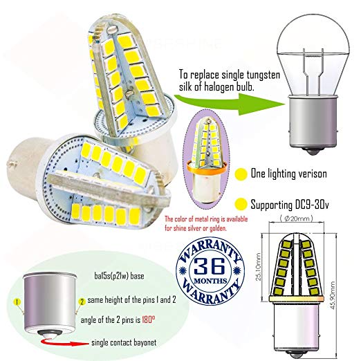 Wiseshine ba15s p21w 1156 g18 led 자동 canbus 전구 DC9-30v 3 년 품질 보증 (2 팩) ba15s 48smd 2835 새하