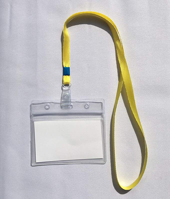 가로 세로 4 색 넥 매달려 이름표 경로 명함 사원증 케이스 지갑 목 걸 전시회 수평 타입 방수 보호 투명 30 장 세트 (노랑) 황