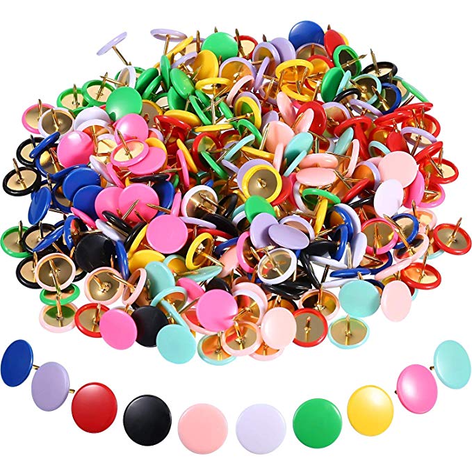 푸시 핀, 벽지도, 사진, 게시판, 코르크 보드의 핀을 그리는 100 개의 다채로운 둥근 엄지 압정