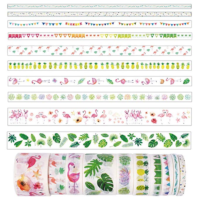 UCEC 종이 테이프 플라밍고 파인애플 양배추 꽃 마스킹 테이프 귀여운 숲의 느낌 스티커 테이프 10 권 세트 플라밍고