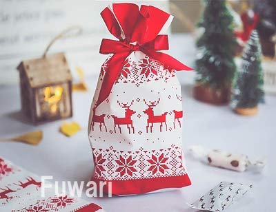 [Fuwari] 크리스마스 포장 가방 선물 가방 백이 50 개 SET 리본 마치있는 선물 (B) B