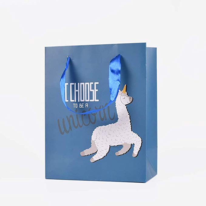 moin moin 포장 휴대용 가방 종이 봉투 알파카 양 양 화려한 라마 유니콘 다채로운 동물 비비드 컬러 5 장 세트 (블루) 블루