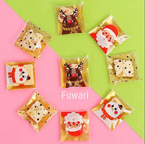 [Fuwari] 크리스마스 포장 봉투 400 장 (4 종류 × 각 100 매) SET 과자 봉지 선물 소분 파우치 가방 선물 가방