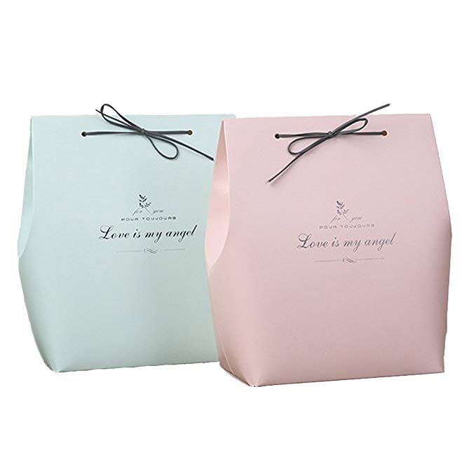 (moin moin) 선물 가방 포장 리본있는 [민트 블루 3 장 + 핑크 3 장 세트】 옷이나 인형도 들어가는 대형 24.5cm × 18cm × 11.5cm