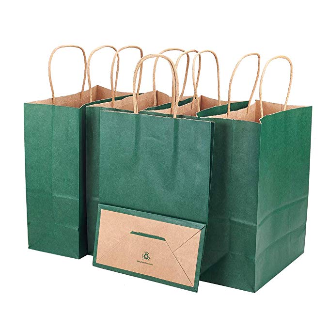 BENECREAT 30 매 휴대용 봉투 짙은 녹색 단색 쇼핑 가방 丸紐 21x11x27cm 공예 선물 종이 봉투 기념품 기념품 업무용 하토론 종이 종이 가방 짙은