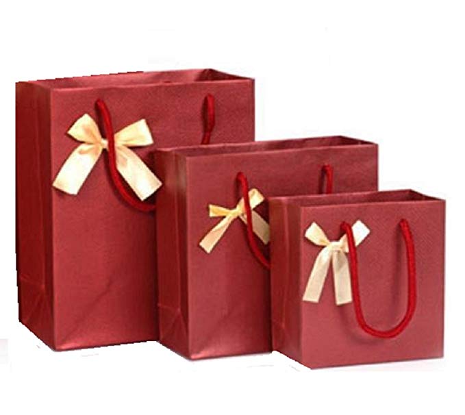 (pkpohs) 선물 가방 [5 장 세트] 선물 포장 종이 手提 가방 선물 포장지 선물 (리본있는 빨강, L) 리본있는 레드