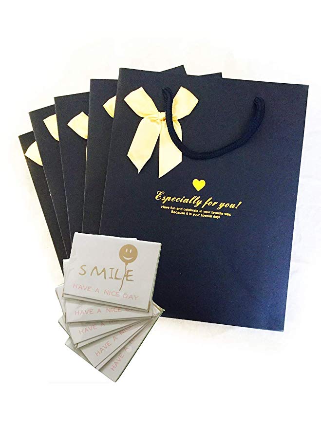 (pipinowa) 선물 종이 봉투 5 장 세트 선물 포장 메세지 카드 첨부 (네이비, 중) 네이비