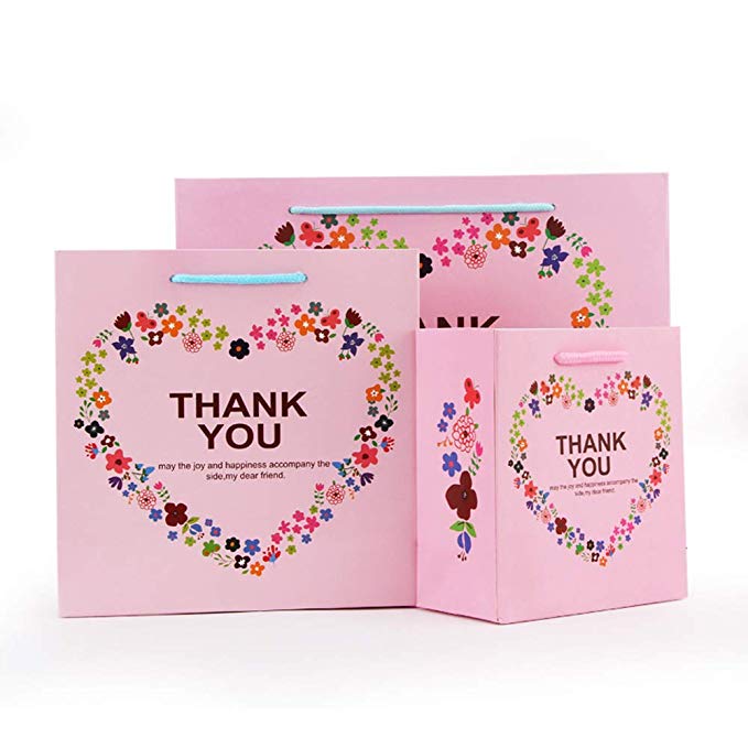 KXF 포장 선물 가방 손가방 꽃다발 포장지 생일 3 개 세트 세 크기 (대, 중, 소) 디자인 선물 가방 하트 꽃 무늬 핑크