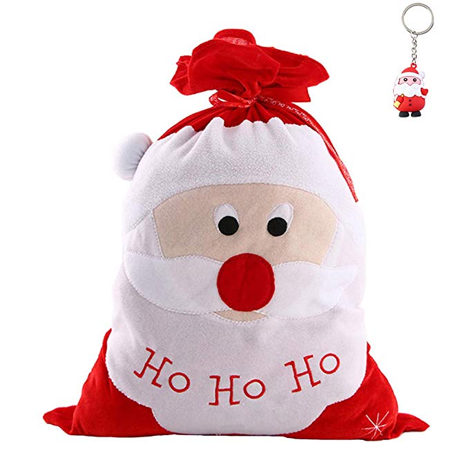 YIUHK 크리스마스 포장 봉투 산타 클로스 장식 리본 산타 가방 선물 가방 열쇠 고리 과자 봉지 수납 가방 귀여운 선물 (단품)