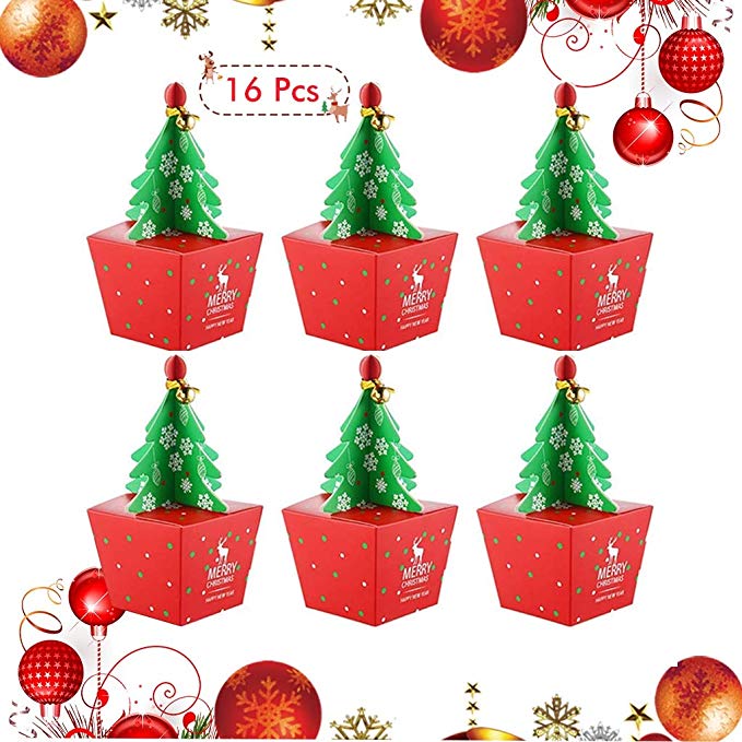 Formemory 크리스마스 트리 선물 가방 사탕 상자 16 개 세트 크리스마스 선물 장식 포장 초콜렛 과자 쿠키 포장 선물 상자 선물 포장