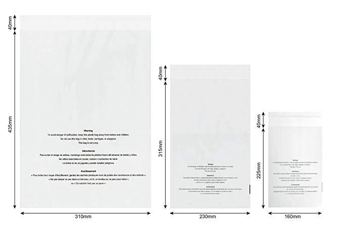 패키지 용 투명 봉투 100 매 (A3) 뚜껑있는 테이프 부착 OPP 봉투 두께 40 미크론 FBA 용 경고문들이
