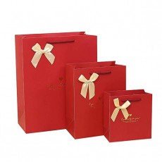 (moin moin) 포장 선물 가방 손가방 봉투 5 매 (단순 레드 × 골드 리본 13.7 × 15.2 × 7.4cm)